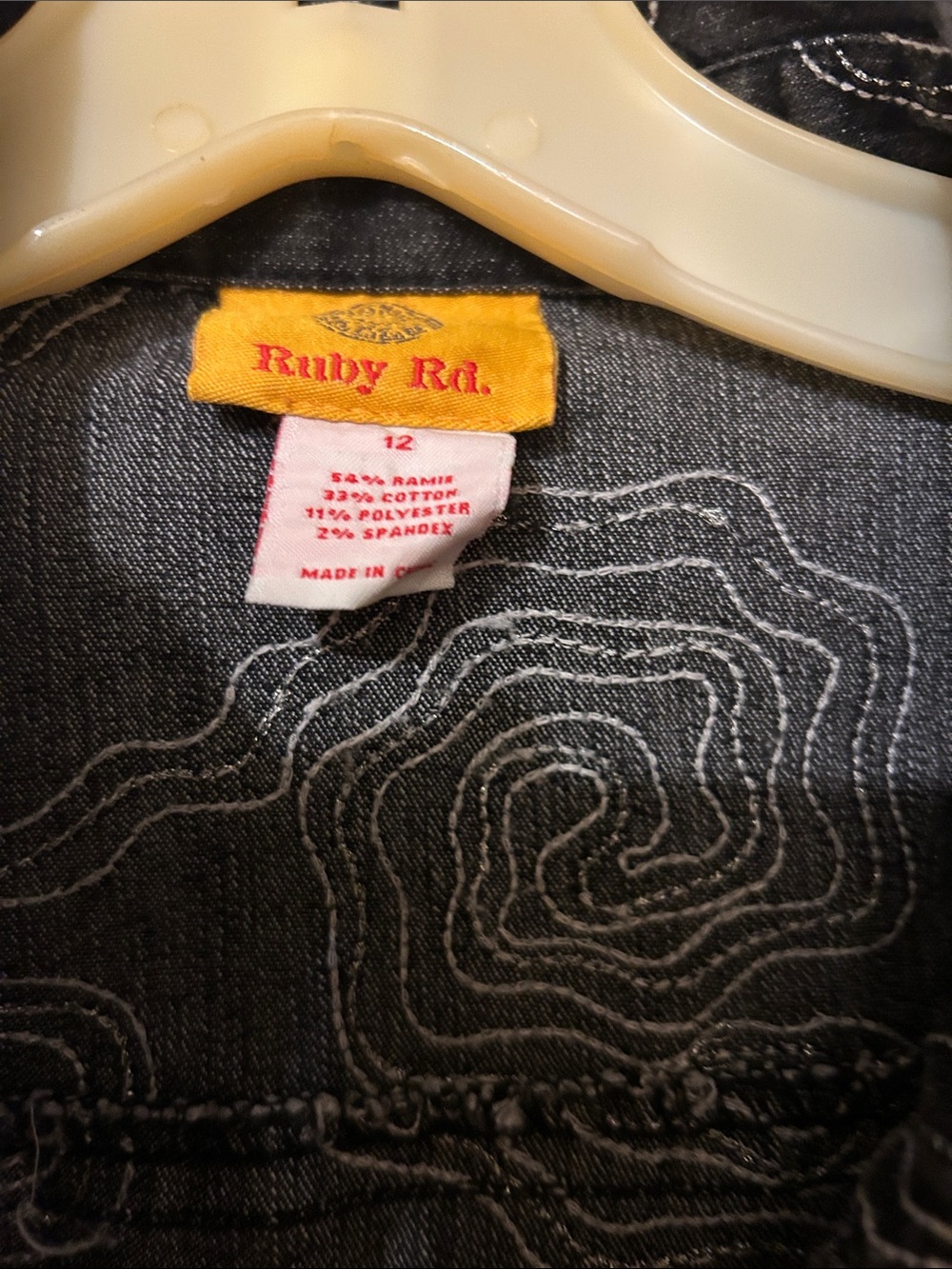 Ruby Rd. Black Denim Jacket with White Swirl Pattern - Picture 2 of 3